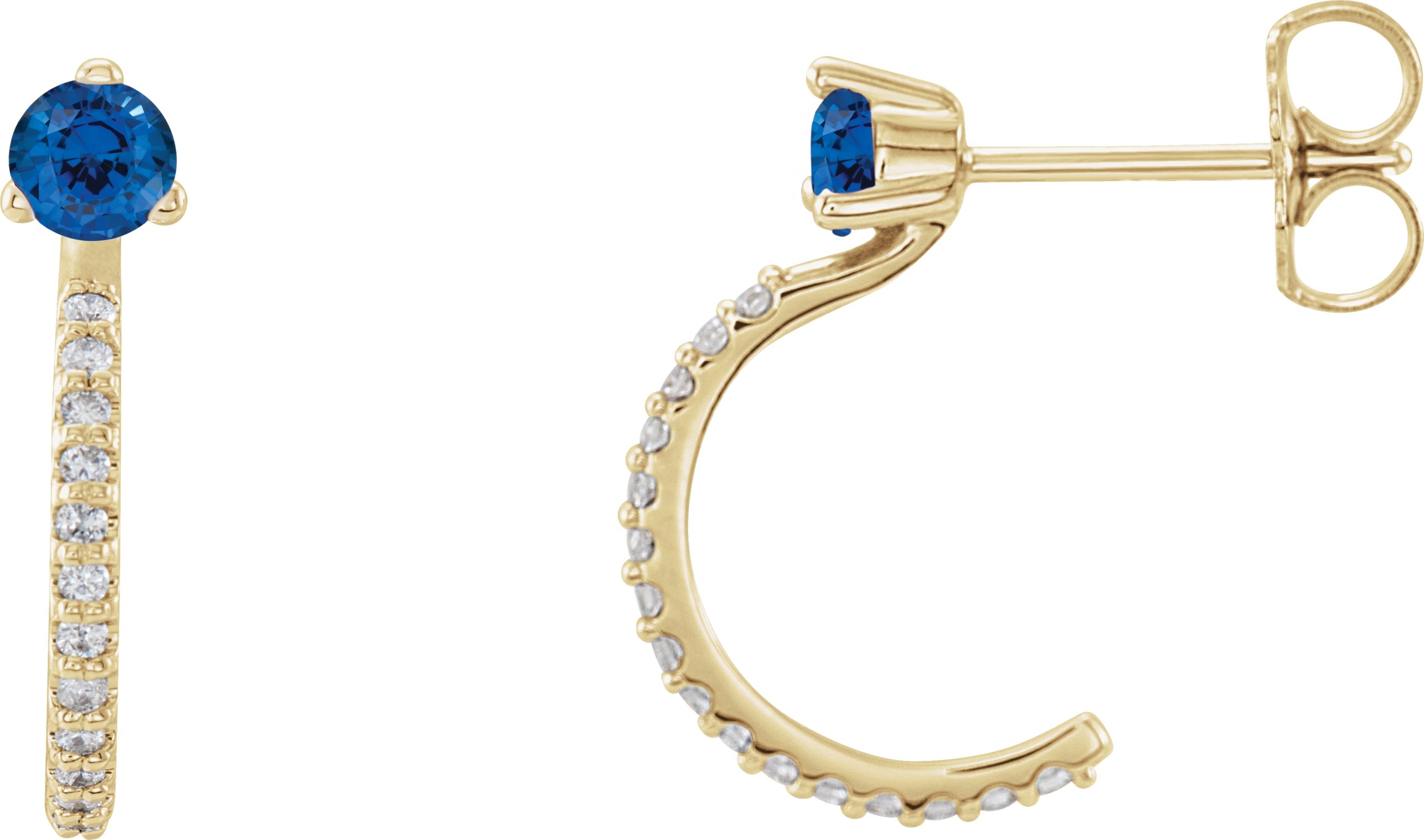 14K Yellow Blue Sapphire and .17 CTW Diamond Hoop Earrings Ref 14010697