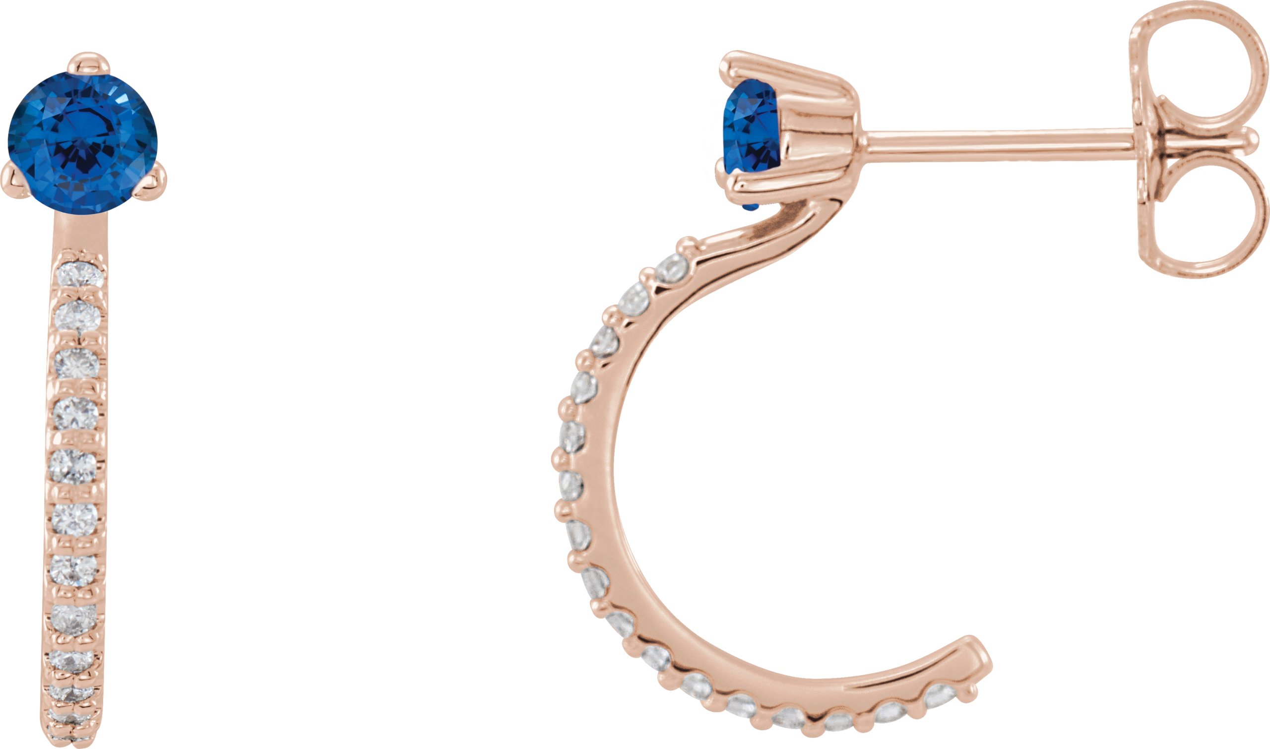 14K Rose Chatham Lab Created Blue Sapphire and .17 CTW Diamond Hoop Earrings Ref 14010703