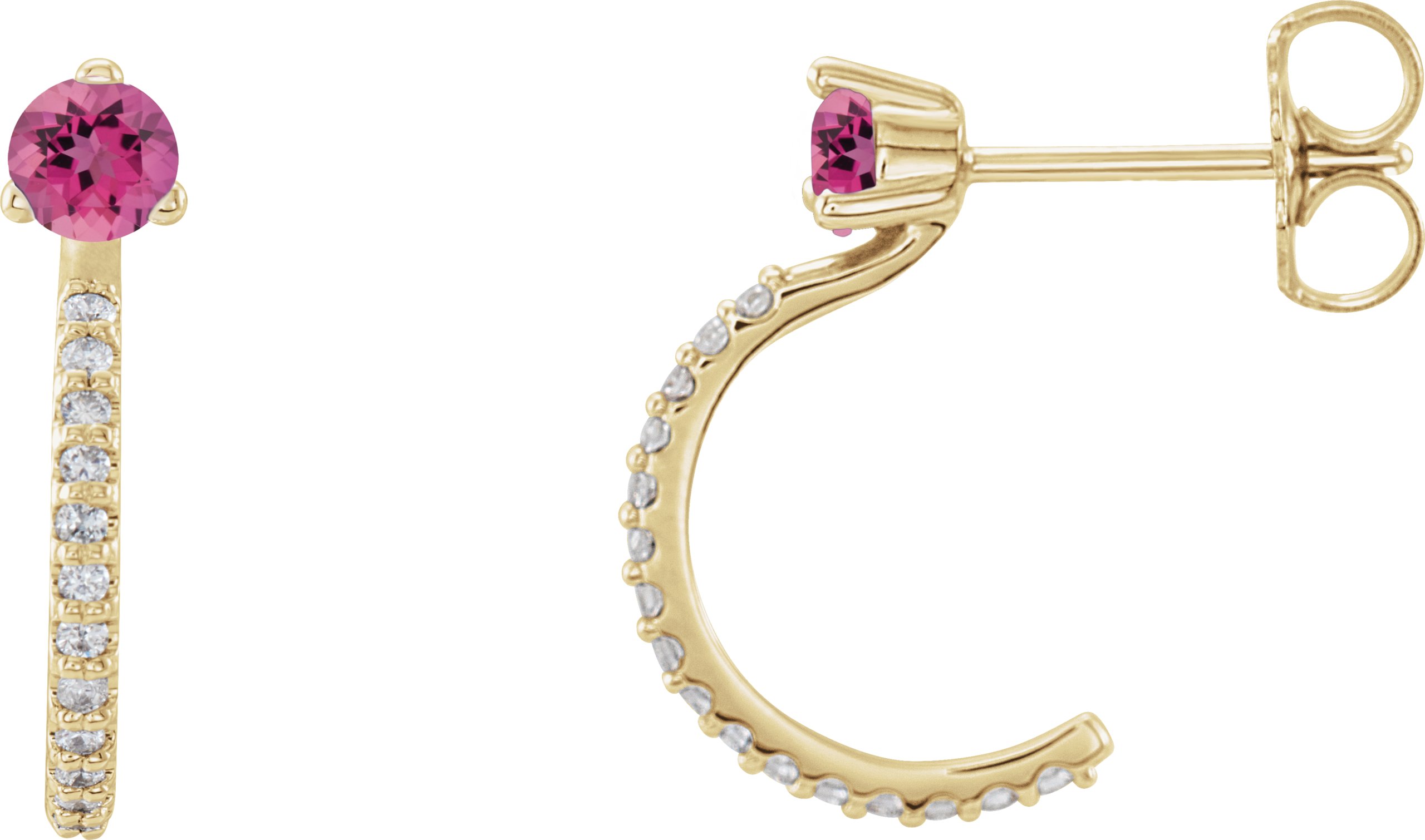 14K Yellow Pink Tourmaline and .17 CTW Diamond Hoop Earrings Ref 14010707