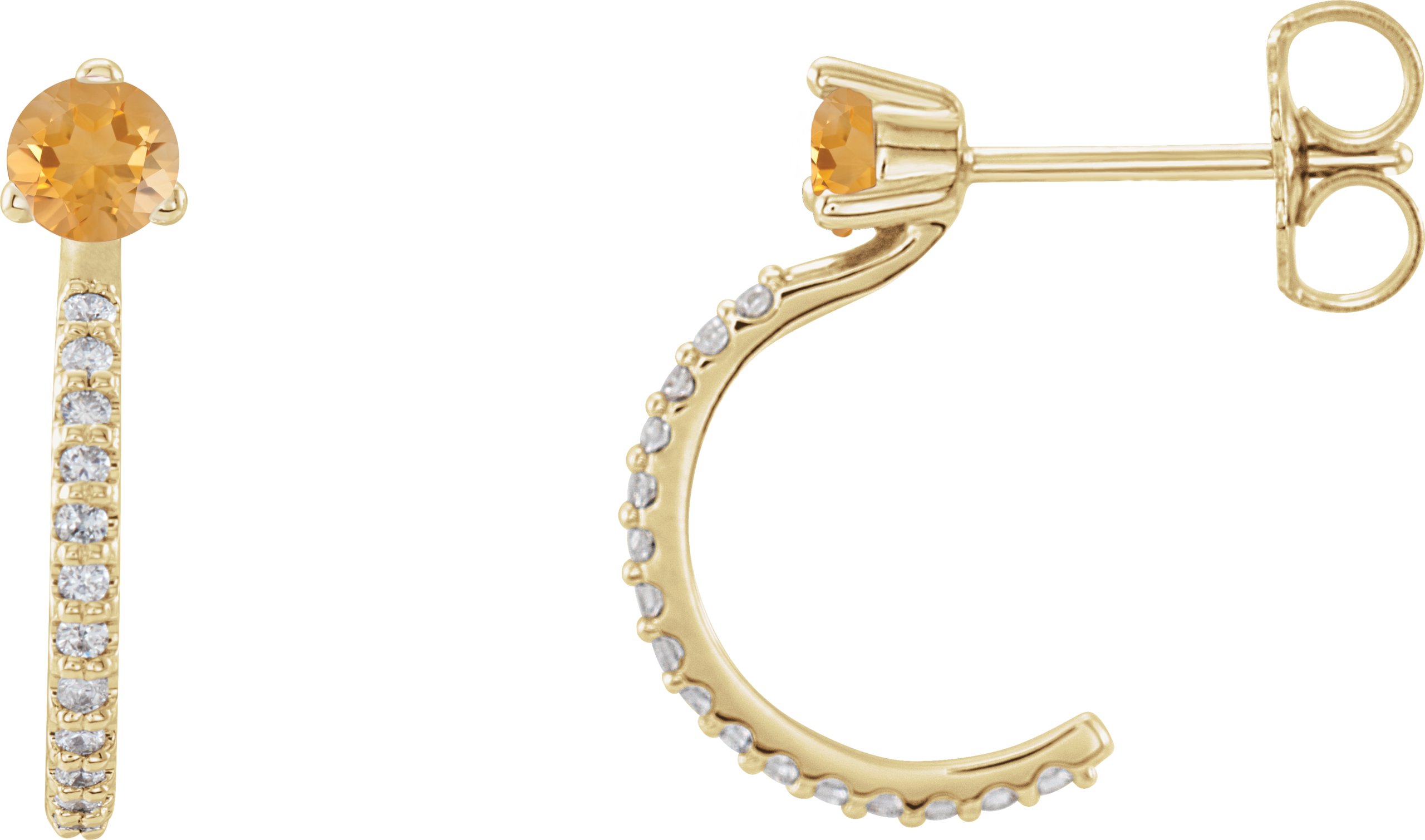 14K Yellow Citrine & 1/6 CTW Diamond Hoop Earrings