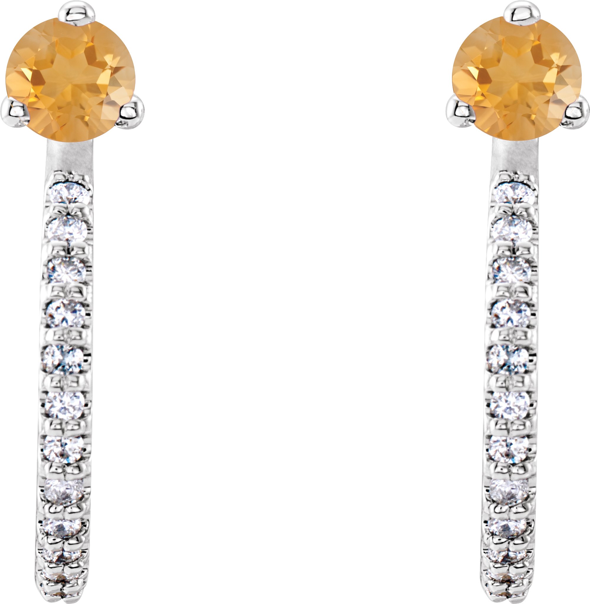 14K White Citrine & 1/6 CTW Diamond Hoop Earrings