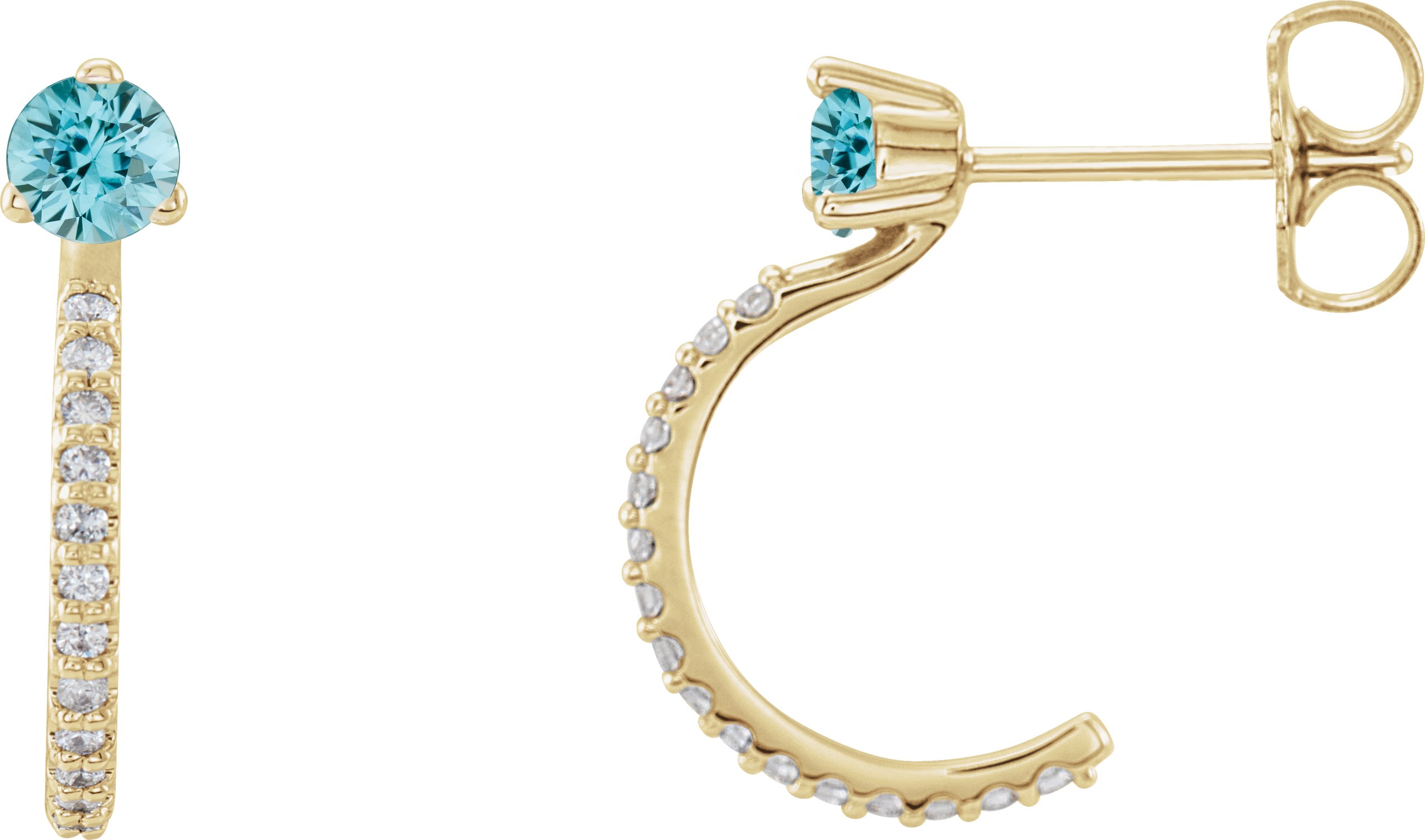 14K Yellow Blue Zircon and .17 CTW Diamond Hoop Earrings Ref 14010717