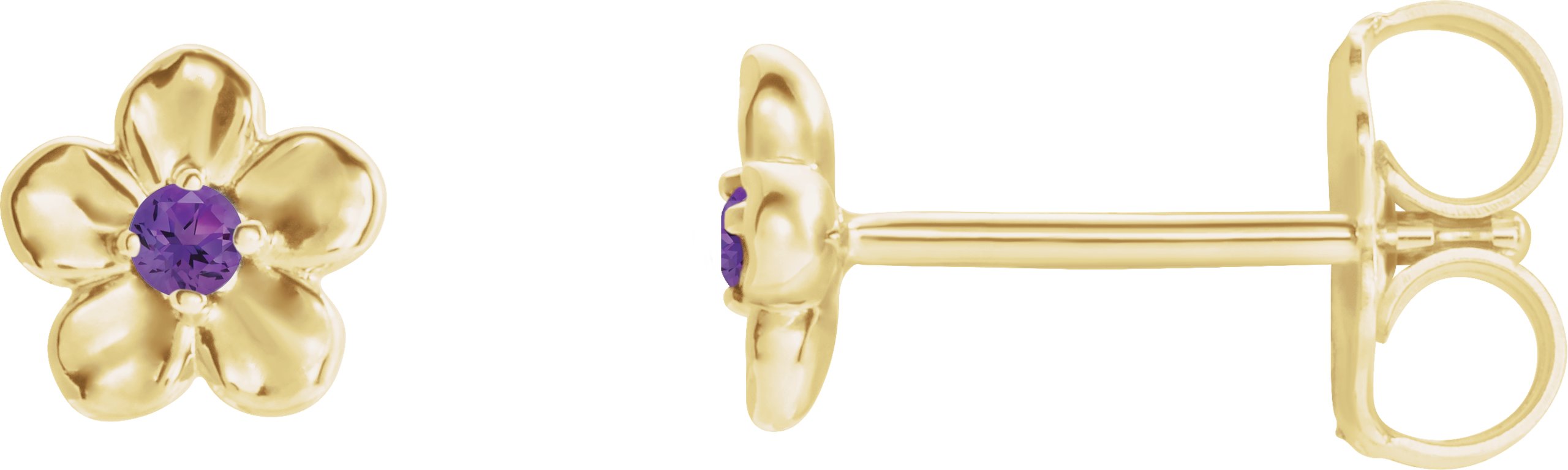 14K Yellow Imitation Amethyst Febuary Birthstone Flower Earrings