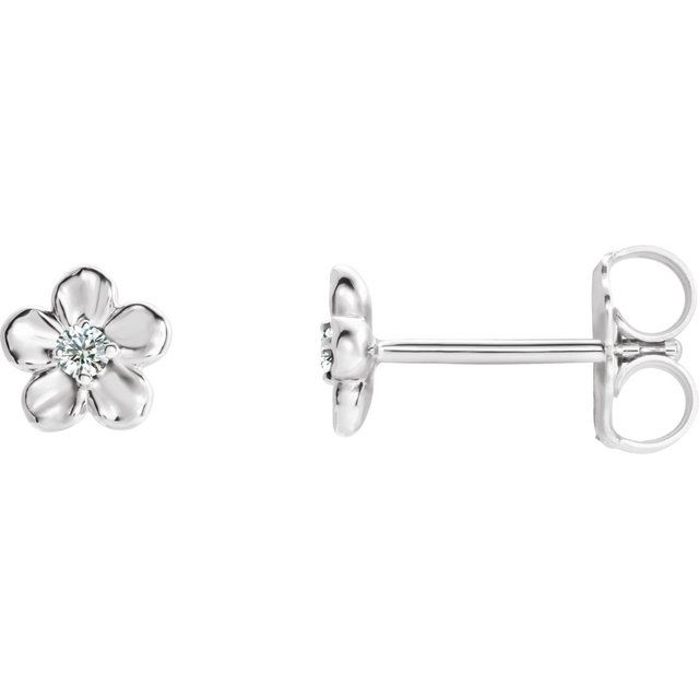 Sterling Silver Imitation Diamond April Birthstone Flower Earrings