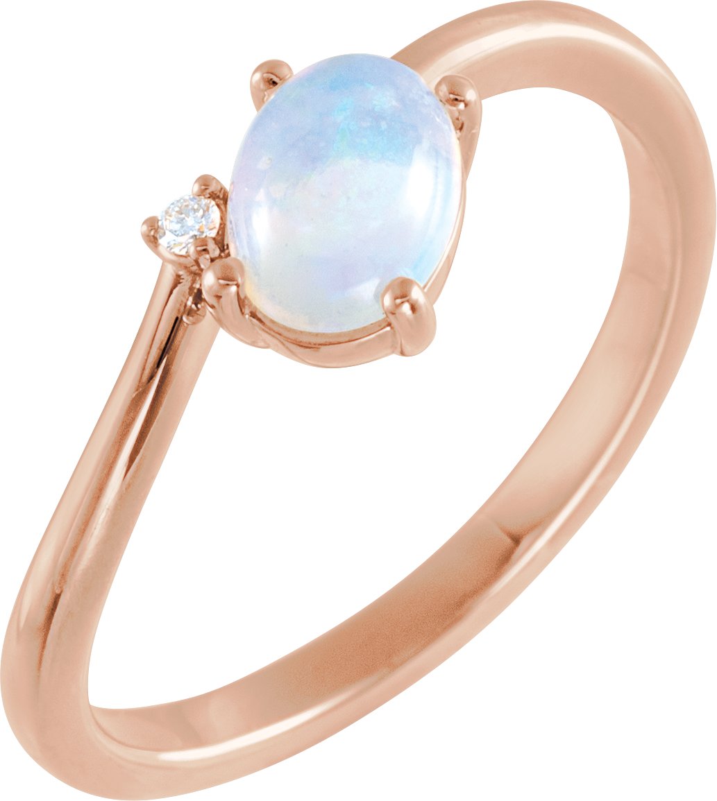 14K Rose Natural White Ethiopian Opal & .01 CT Natural Diamond Bypass Ring