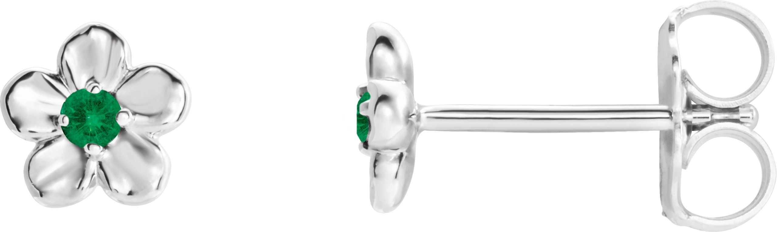 Platinum Imitation Emerald May Birthstone Flower Earrings