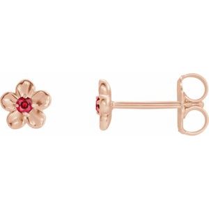 14K Rose Imitation Ruby July Birthstone Flower Earrings