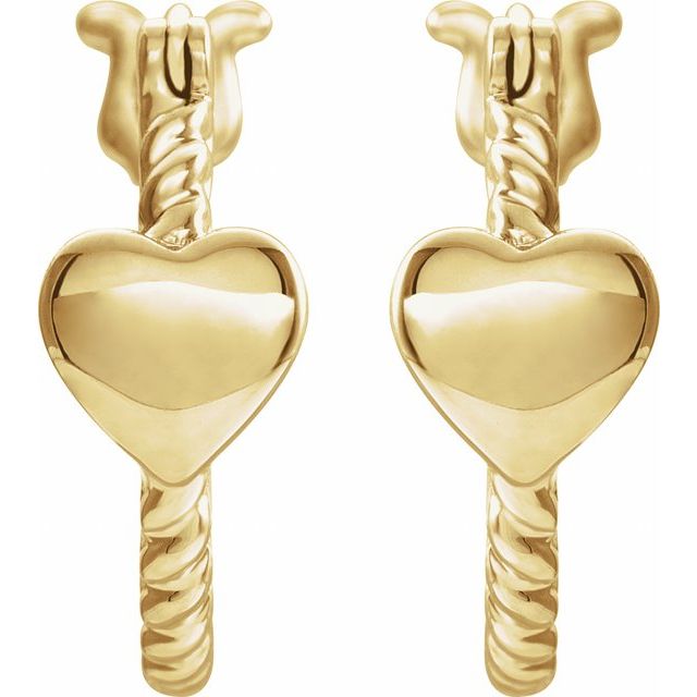 14K Yellow 14 mm Heart Rope Hoop Earrings