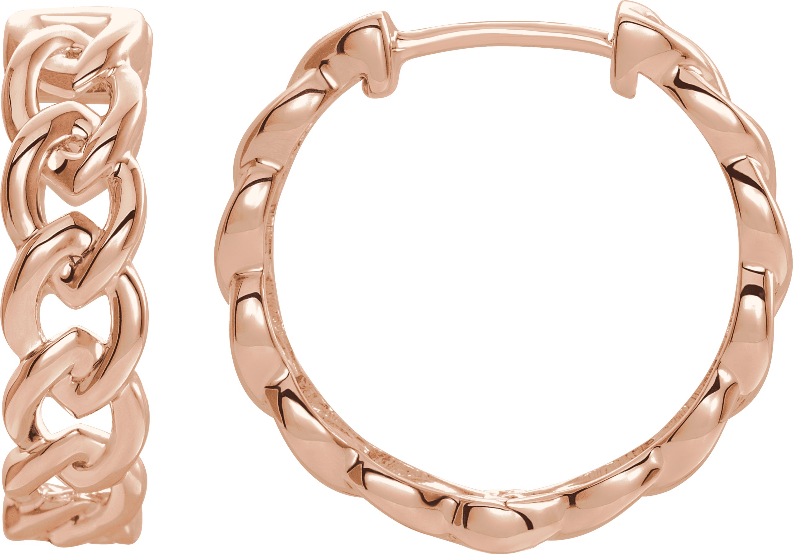 14K Rose 19.6 mm Chain Link Hinged Hoop Earrings