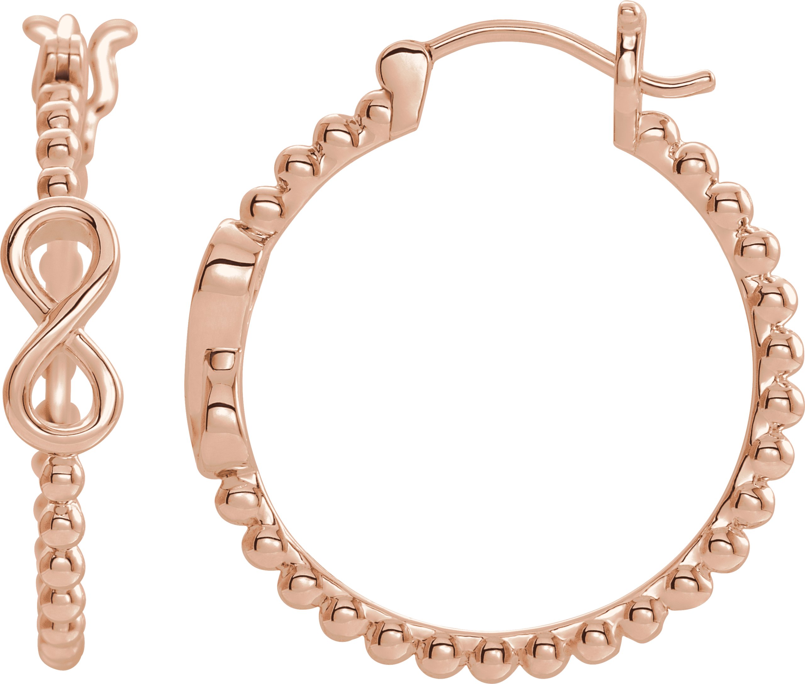 14K Rose 22.3 mm Infinity-Inspired Beaded Hoop Earrings