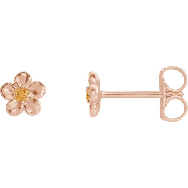 14K Rose Imitation Citrine November Birthstone Flower Earrings