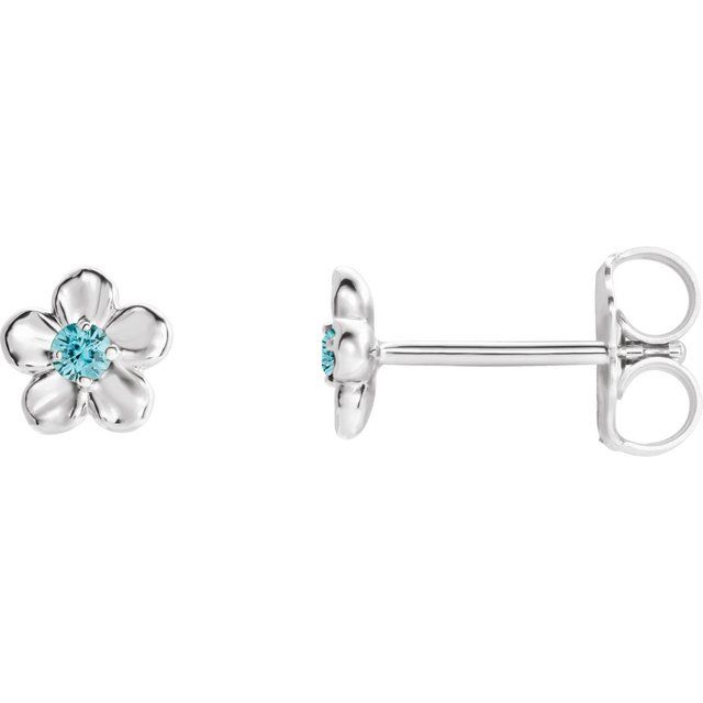 Platinum Imitation Blue Zircon December Birthstone Flower Earrings