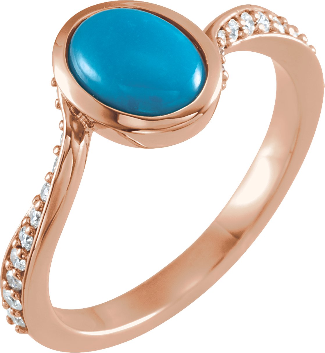 14K Rose Natural Turquoise Cabochon & 1/5 CTW Natural Diamond Ring