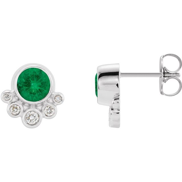 Platinum Natural Emerald & 1/8 CTW Natural Diamond Earrings