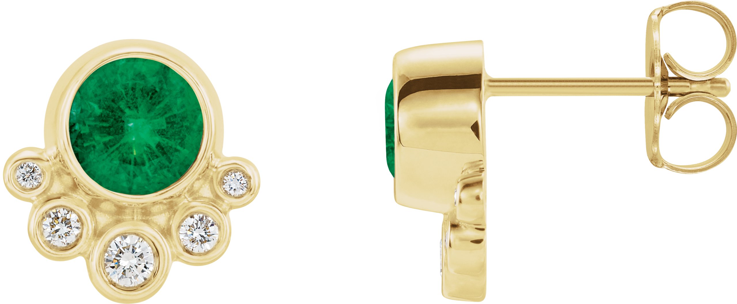 14K Yellow Natural Emerald & 1/8 CTW Natural Diamond Earrings