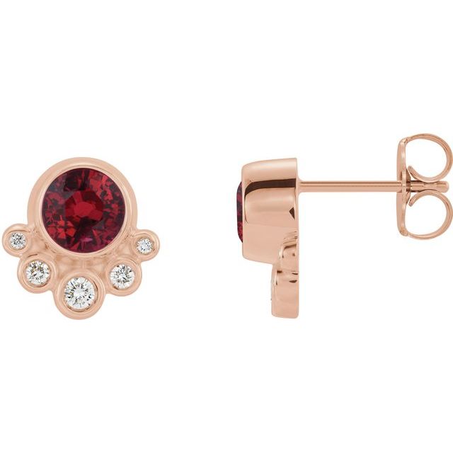 14K Rose Natural Ruby & 1/8 CTW Natural Diamond Earrings