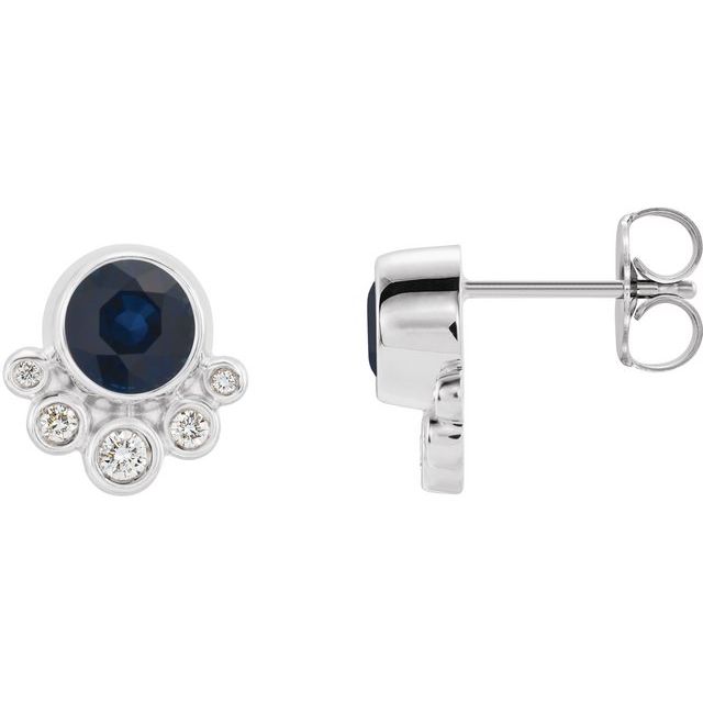 Platinum Natural Blue Sapphire & 1/8 CTW Natural Diamond Earrings