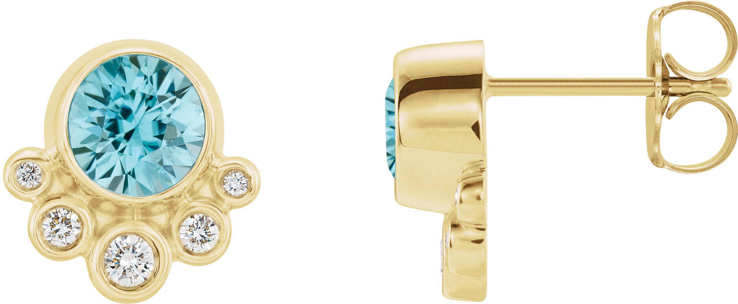 14K Yellow Blue Zircon & 1/8 CTW Diamond Earrings                        