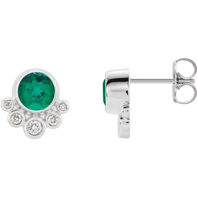 Sterling Silver Lab-Grown Emerald & 1/8 CTW Natural Diamond Earrings