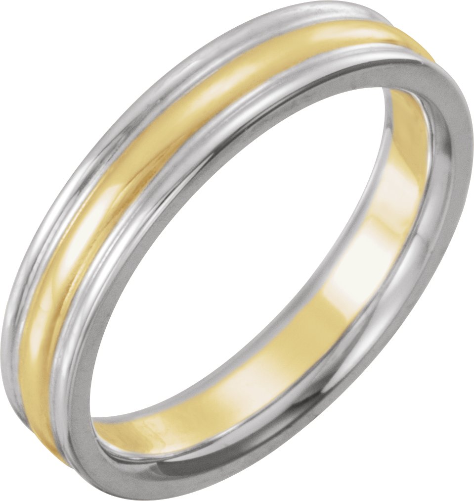 Platinum and 18K Yellow 4 mm Grooved Band Size 8 Ref 27522