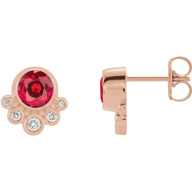 14K Rose Lab-Grown Ruby & 1/8 CTW Natural Diamond Earrings