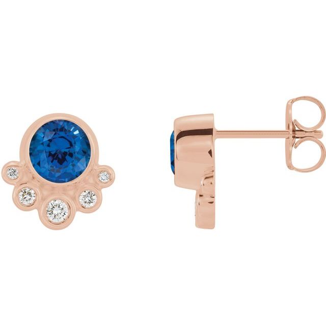 14K Rose Lab-Grown Blue Sapphire & 1/8 CTW Natural Diamond Earrings