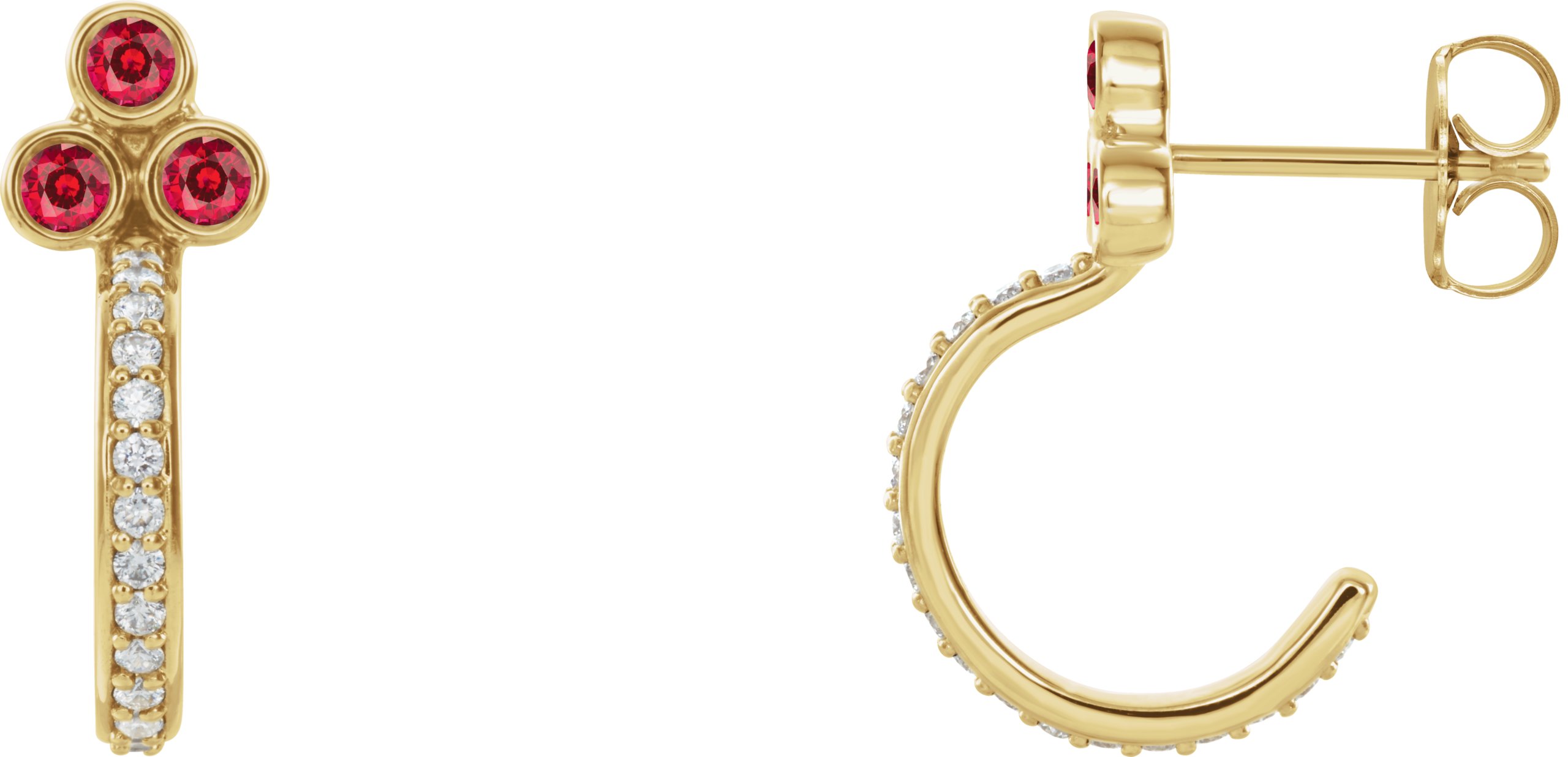 14K Yellow Chatham® Lab-Created Ruby & 1/4 CTW Diamond J-Hoop Earrings