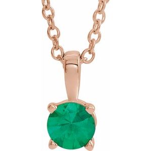 14K Rose 6 mm Natural Emerald 16-18" Necklace