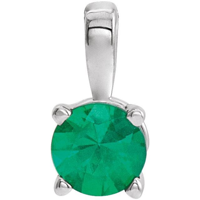 Platinum 4 mm Lab-Grown Emerald Pendant