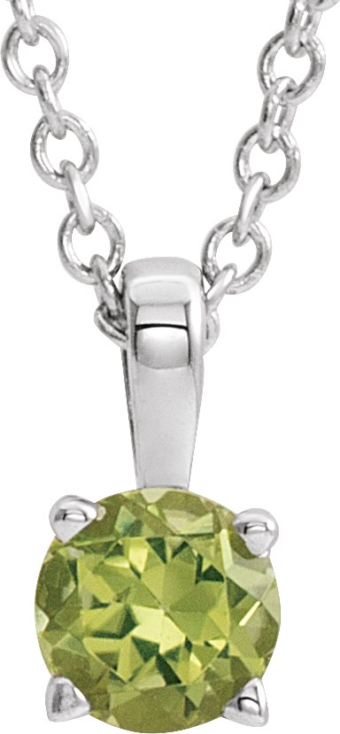 14K White 4 mm Round Peridot Birthstone 16-18" Necklace