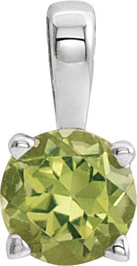 14K White 4 mm Natural Peridot Pendant