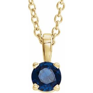 14K Yellow 5 mm Lab-Grown Blue Sapphire 16-18" Necklace