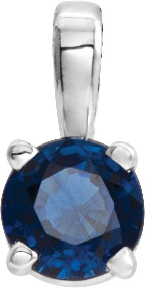 14K White 4 mm Natural Blue Sapphire Pendant