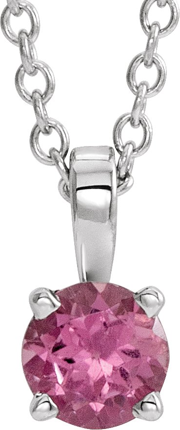 Sterling Silver 6 mm Imitation Pink Tourmaline 16-18