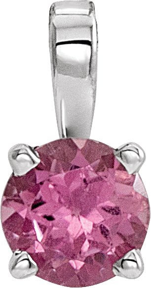 14K White 5 mm Natural Pink Tourmaline Pendant