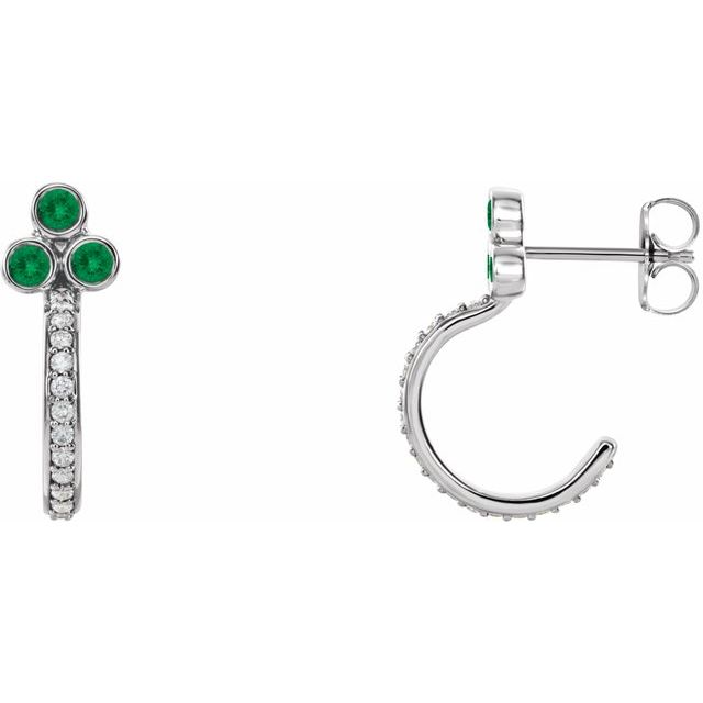 Sterling Silver Natural Emerald & 1/4 CTW Natural Diamond J-Hoop Earrings