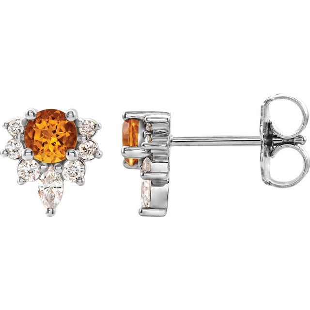 Sterling Silver Natural Citrine & 1/6 CTW Natural Diamond Earrings