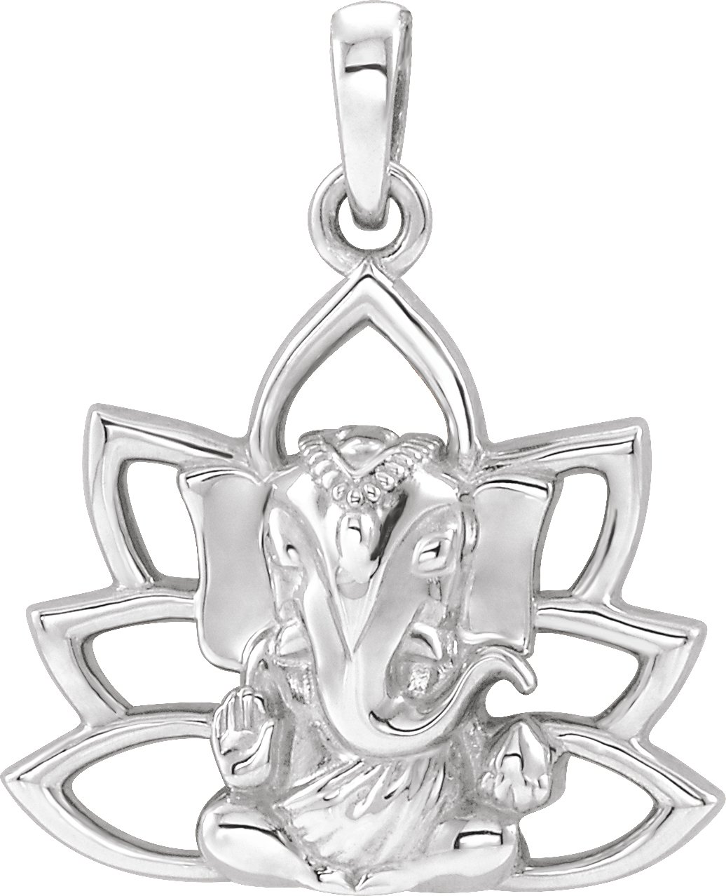 14K White 19.3x15.7 mm Ganesha Pendant