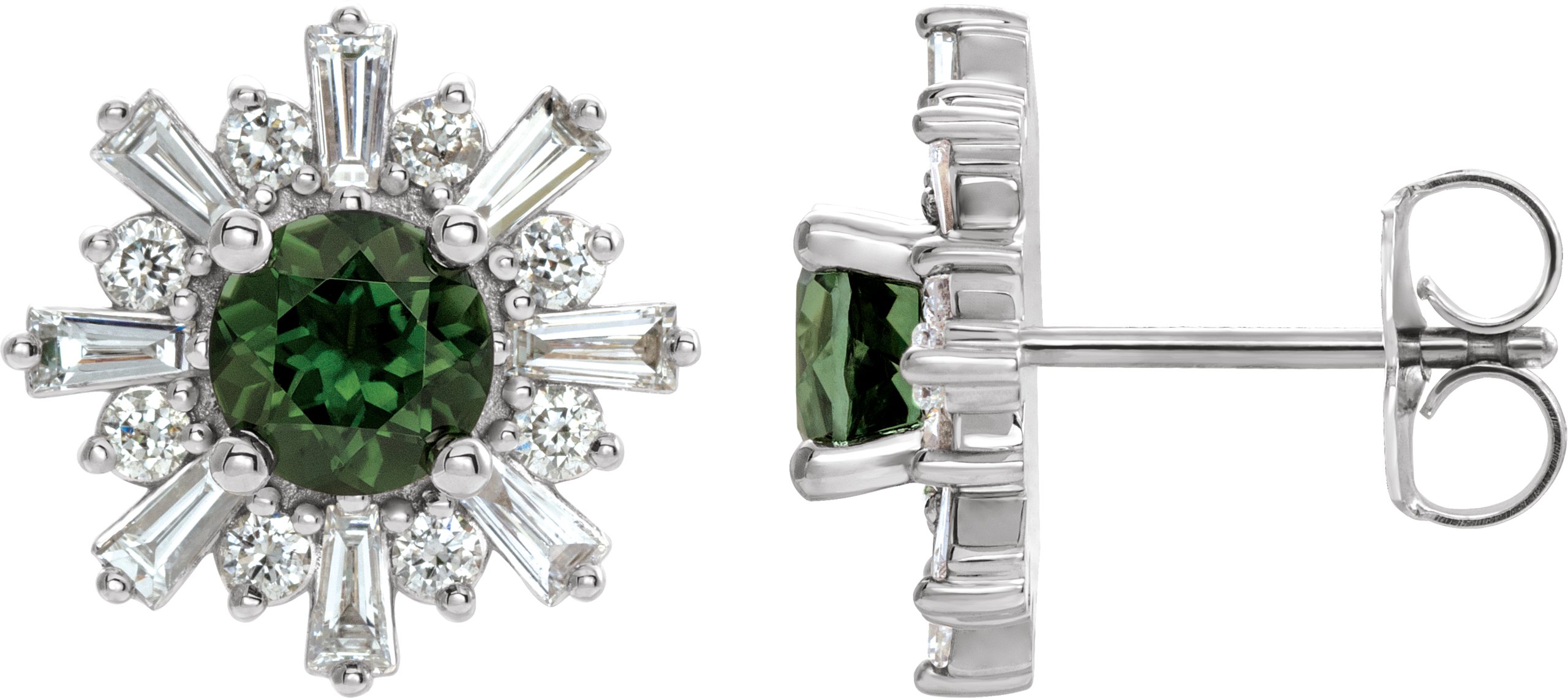 14K White Green Tourmaline & 3/4 CTW Diamond Earrings 