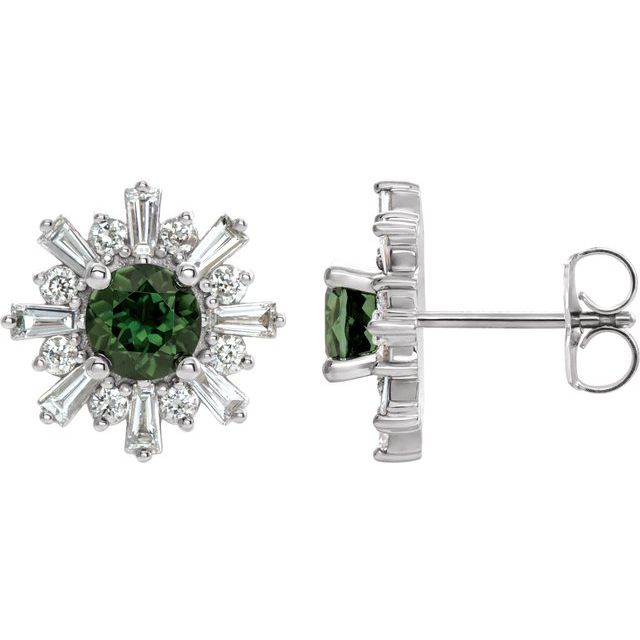 Sterling Silver Natural Green Tourmaline & 3/4 CTW Natural Diamond Earrings