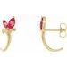 14K Yellow Natural Ruby Floral J-Hoop Earrings