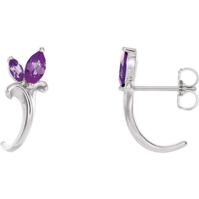 Platinum Lab-Grown Alexandrite Floral J-Hoop Earrings