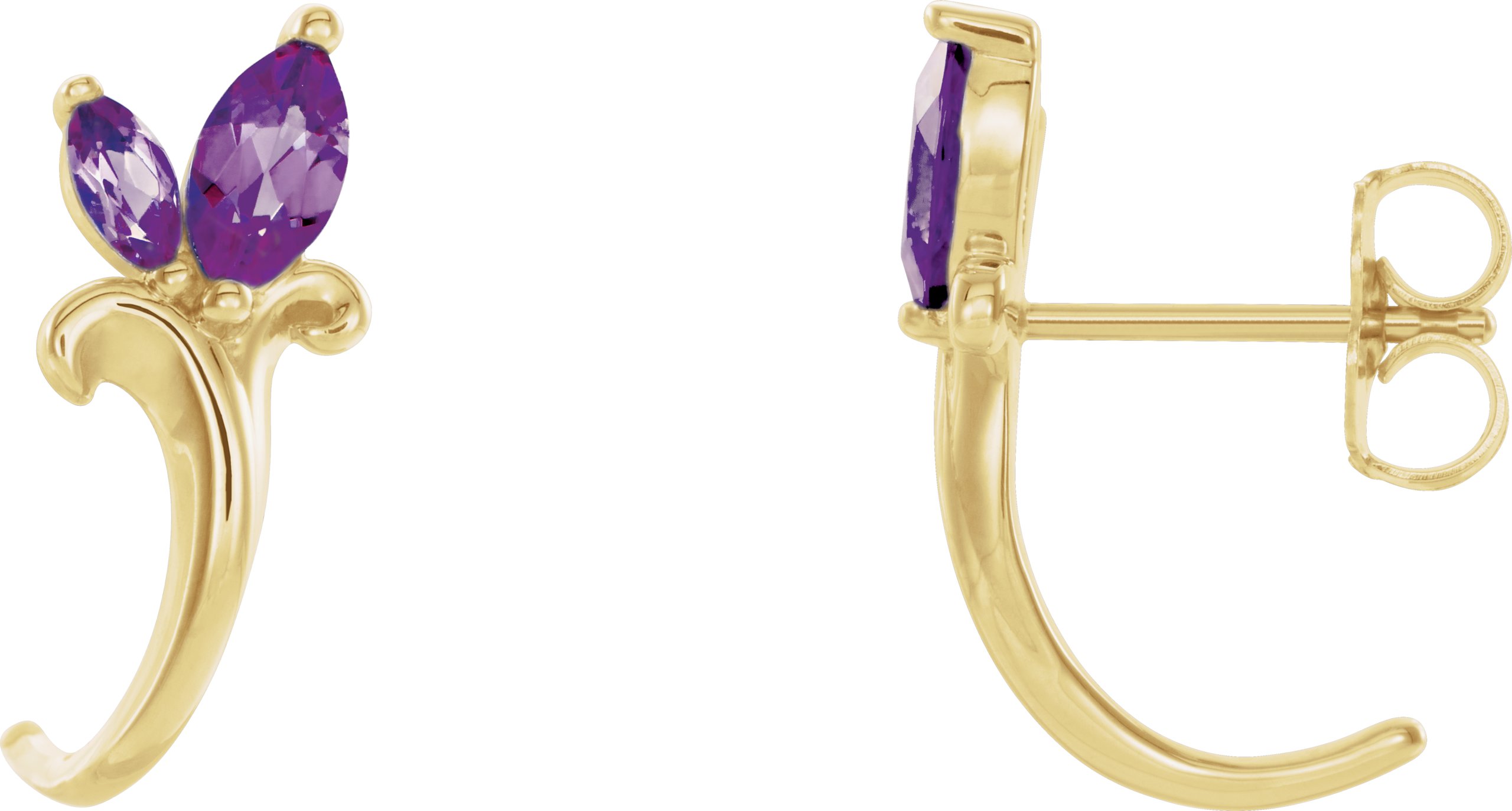 14K Yellow Lab-Grown Alexandrite Floral J-Hoop Earrings