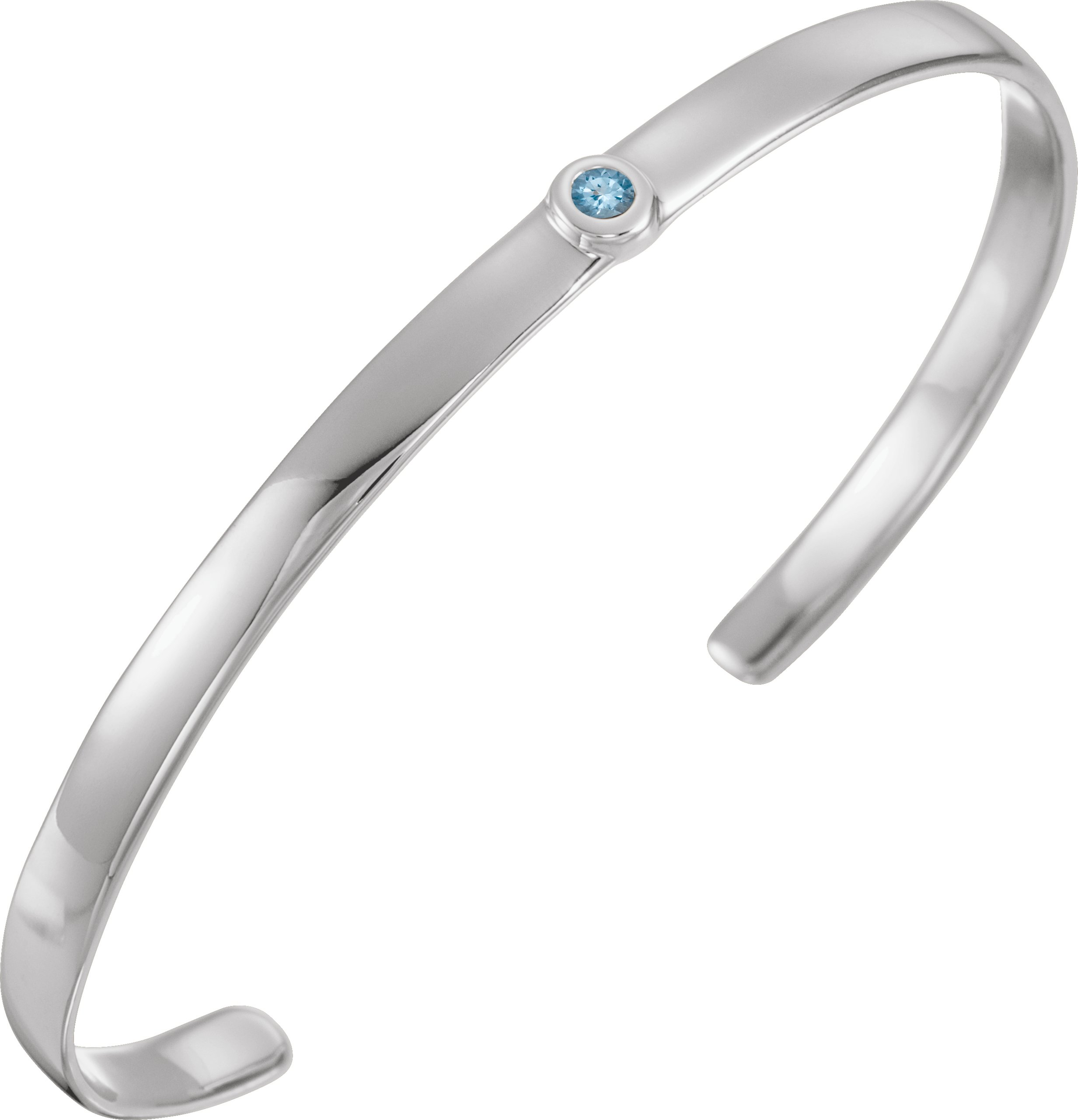 14K White Natural Aquamarine Cuff 6" Bracelet