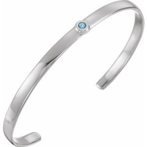 14K White Natural Aquamarine Cuff 6" Bracelet