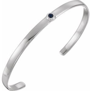 14K White Natural Blue Sapphire Cuff 6" Bracelet