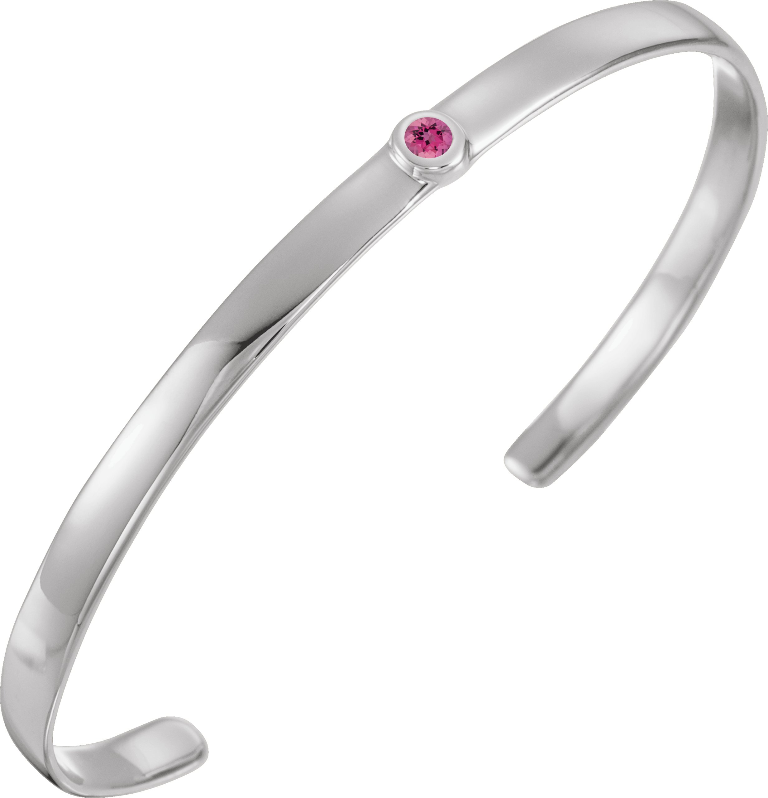 Sterling Silver Natural Pink Tourmaline Cuff 6" Bracelet