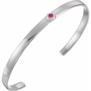 Sterling Silver Natural Pink Tourmaline Cuff 6" Bracelet