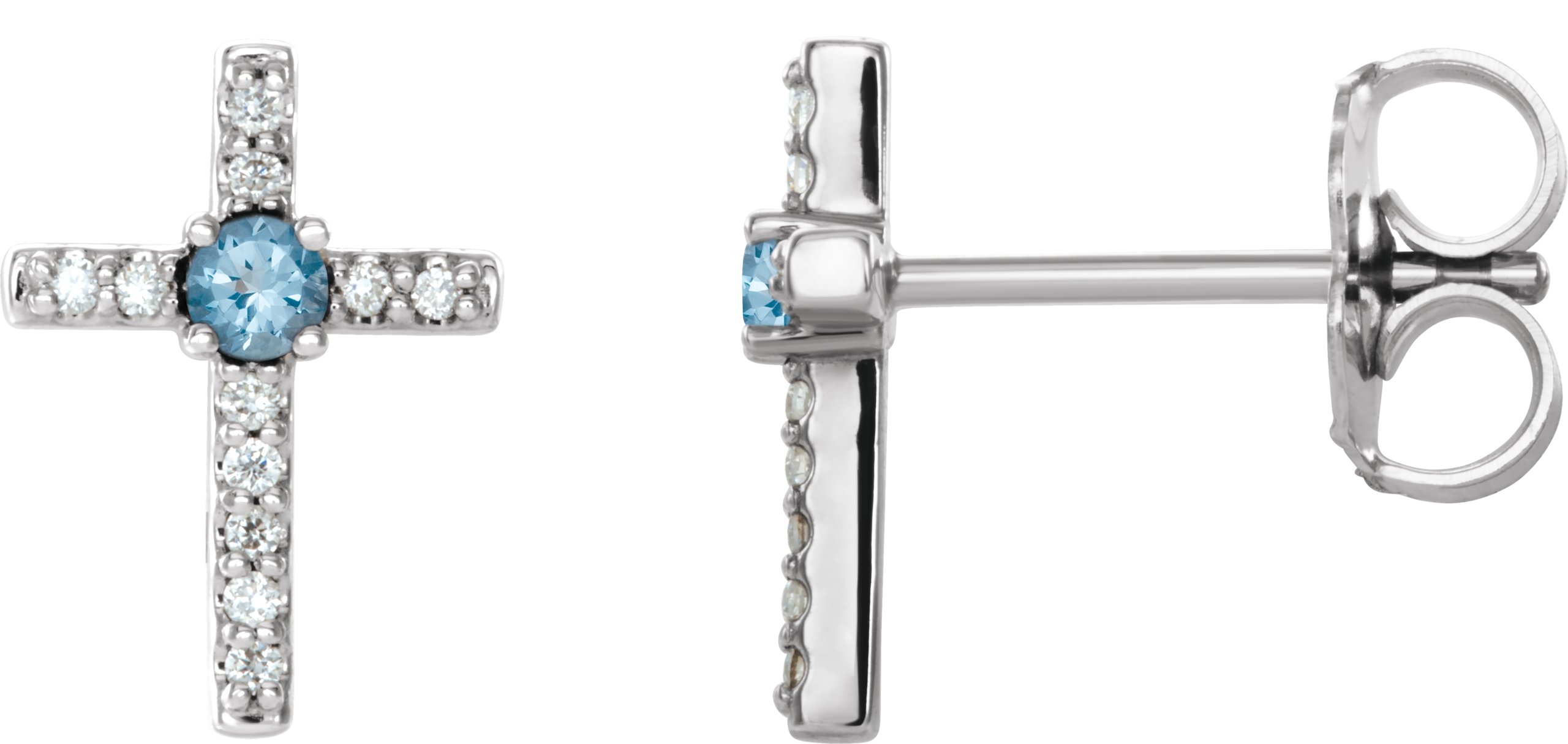 14K White Aquamarine & .05 CTW Diamond Cross Earrings