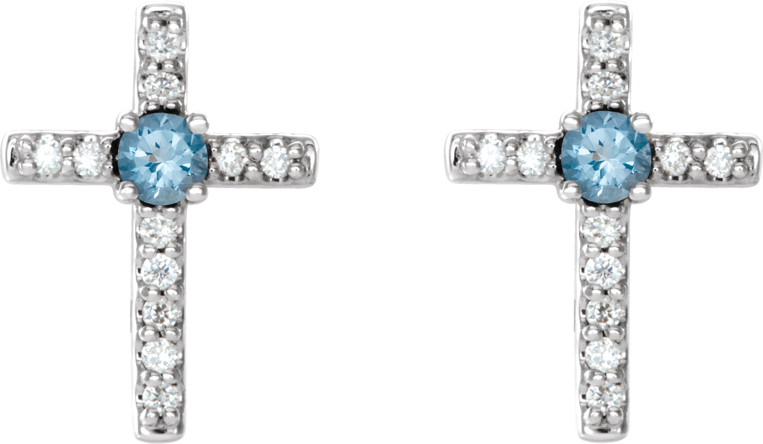 14K White Aquamarine & .05 CTW Diamond Cross Earrings